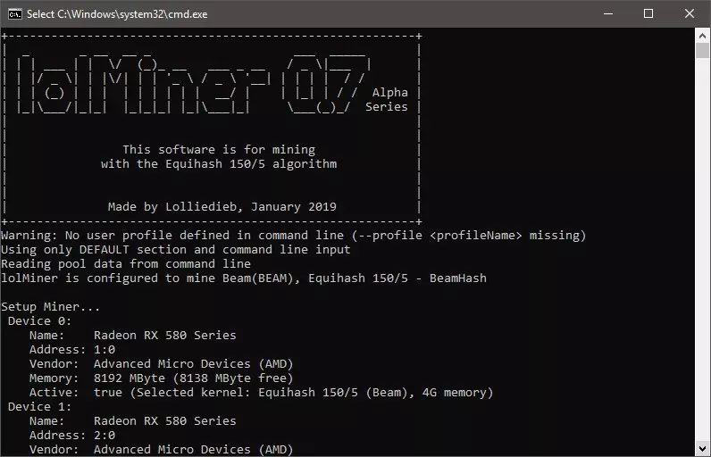 image showing lolminer console software