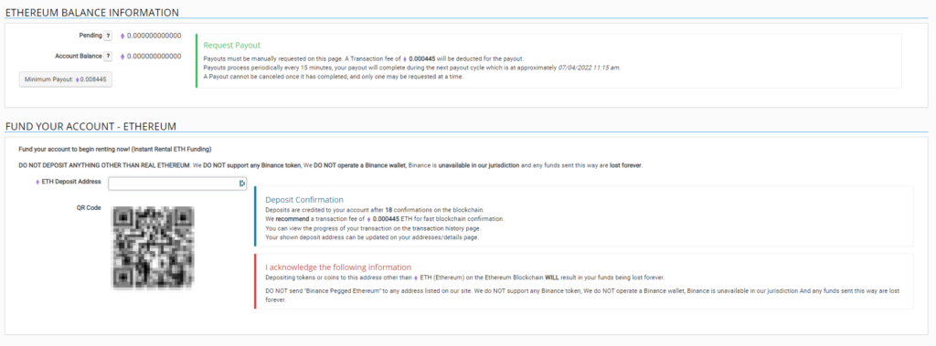 Ethereum scale information to add the cryptocurrency to Mining Rig Rentals