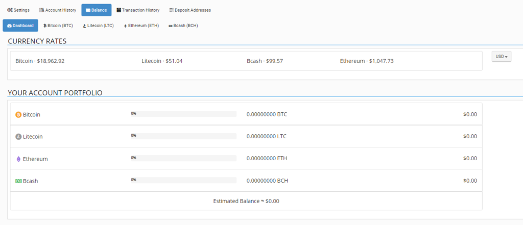 Dashboard balance on MiningRigRentals