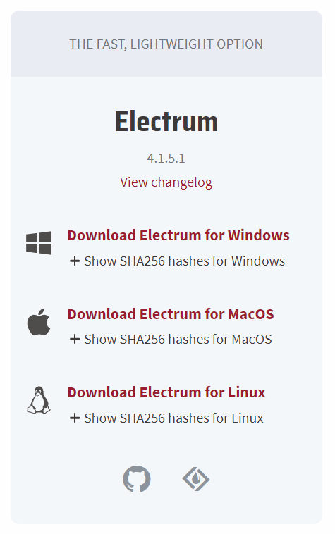 Image showing a Download button for Electrum Wallet for Linux, macOS and Windows.