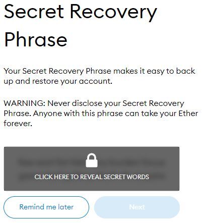 Choose a secret recovery phrase for your account.