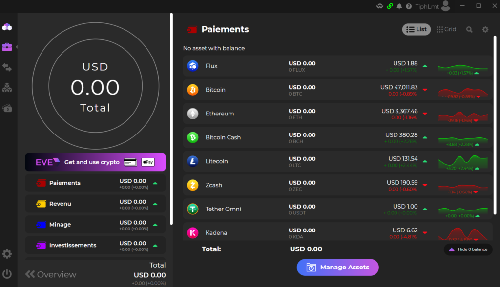 ZelCore crypto wallet interface