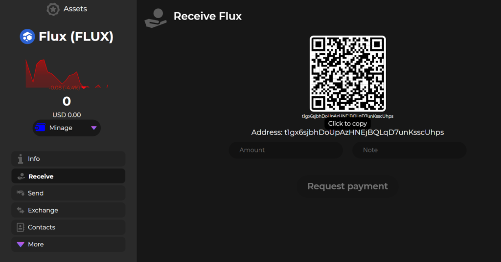 Copy or share your QR code to receive assets