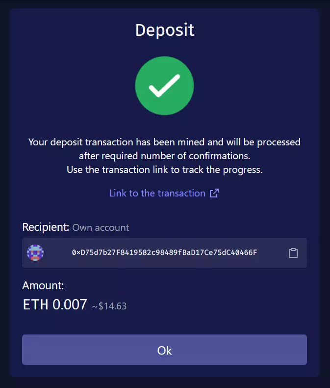 Deposit ETH on zkSync Wallet