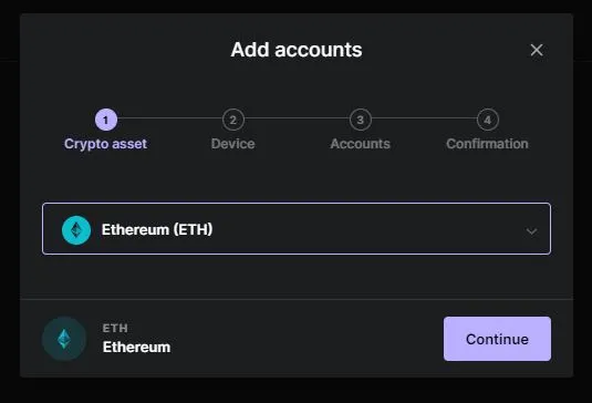 Ajoutez un compte pour Ethereum
