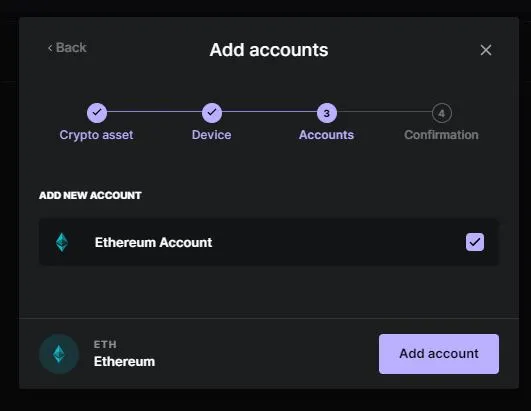 Rename and select an Ethereum account
