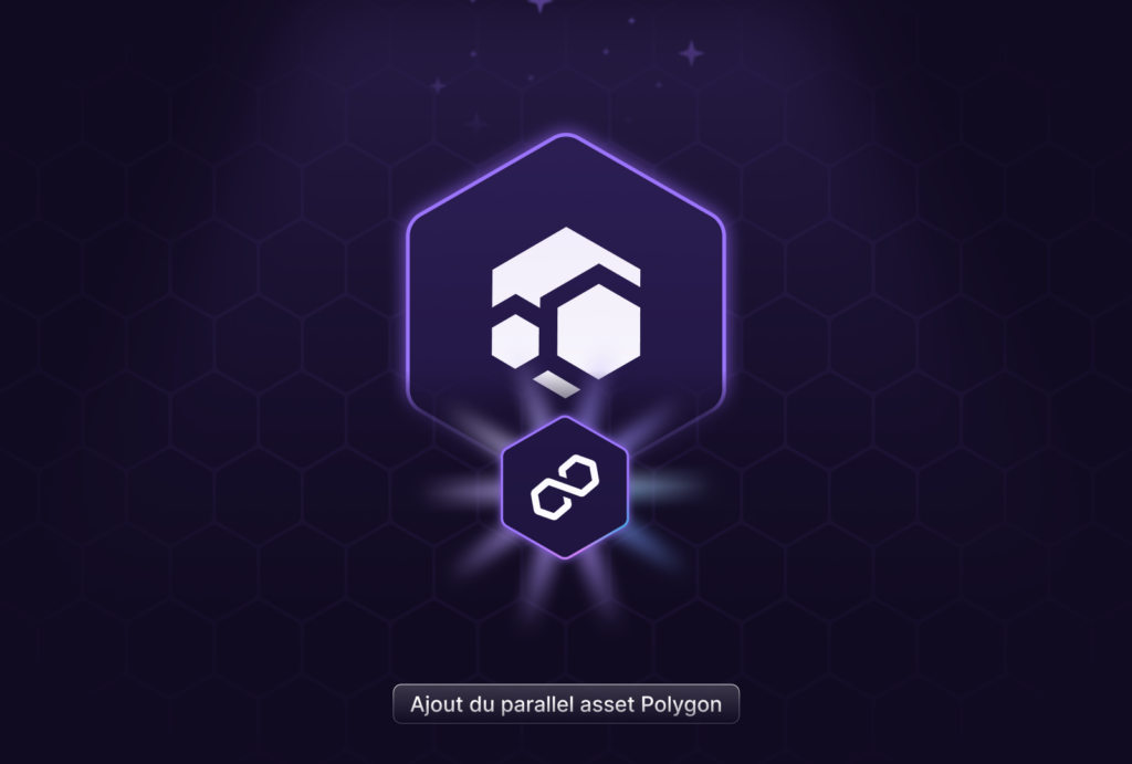 Image montrant le logo de la cryptomonnaie FLUX et la mention "ajout du parallel asset Polygon"