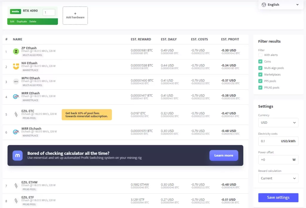 minerstat calculator