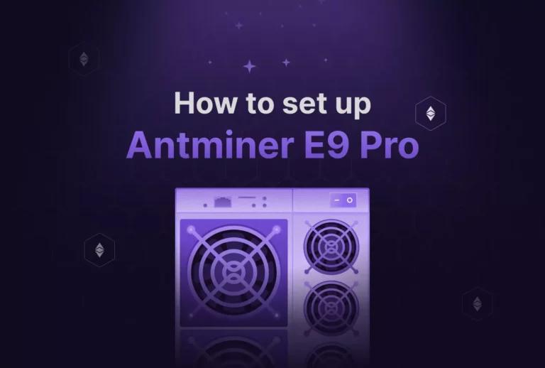Featured image of illustrated Antminer E9 Pro with the title 'How to Set Up Antminer E9 Pro'