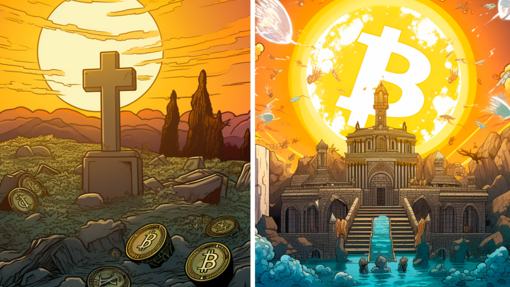 two sided image comparing the myth and reality of crypto mining