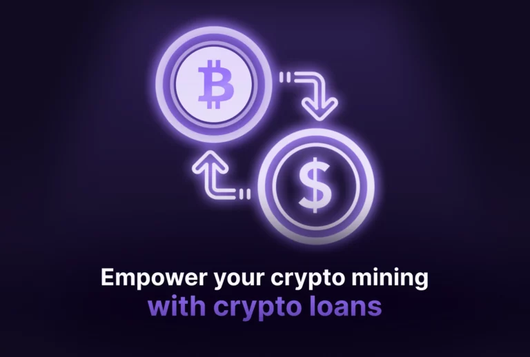 Thumbnail for desktop showing the crypto loans mechanism with the subtitle "Empower your crypto mining with crypto loans"