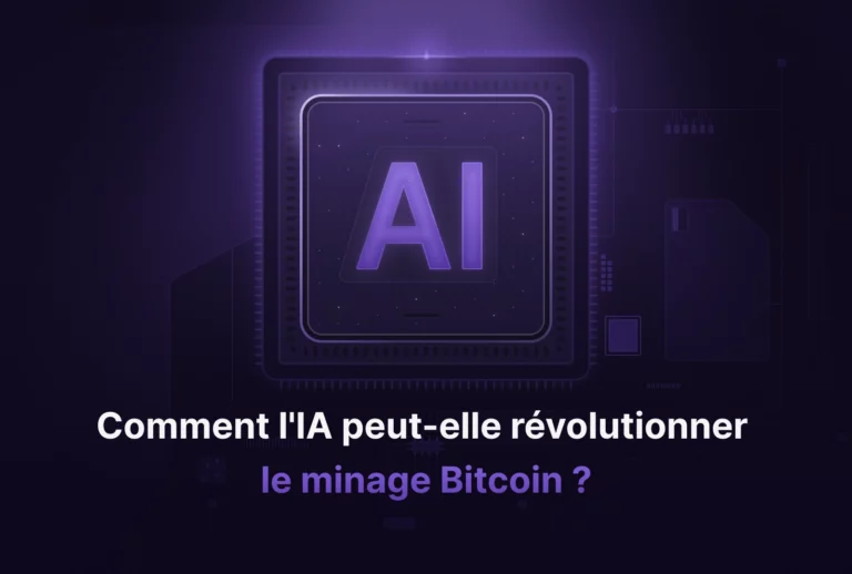 Miniature pour desktop montrant un chipset d'ordinateur sur lequel est écrit AI et sous le titre de l'article "Comment l'IA peut-elle révolutionner le minage Bitcoin".