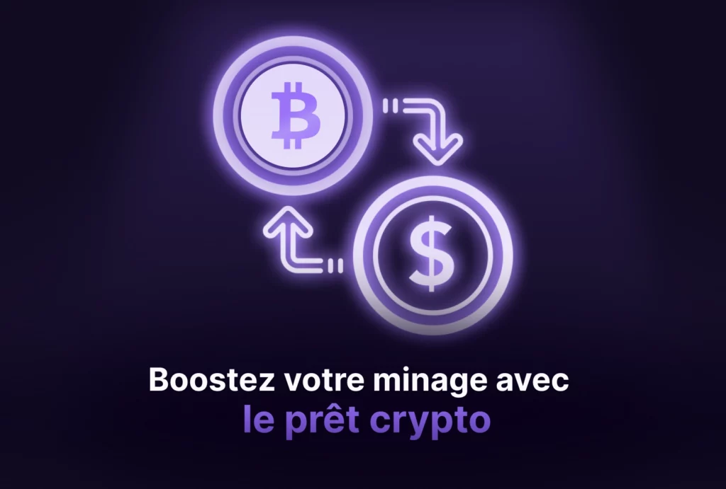 Miniature Desktop montrant le mécanisme du prêt crypto avec en sous titre "Boostez votre minage avec le prêt crypto"