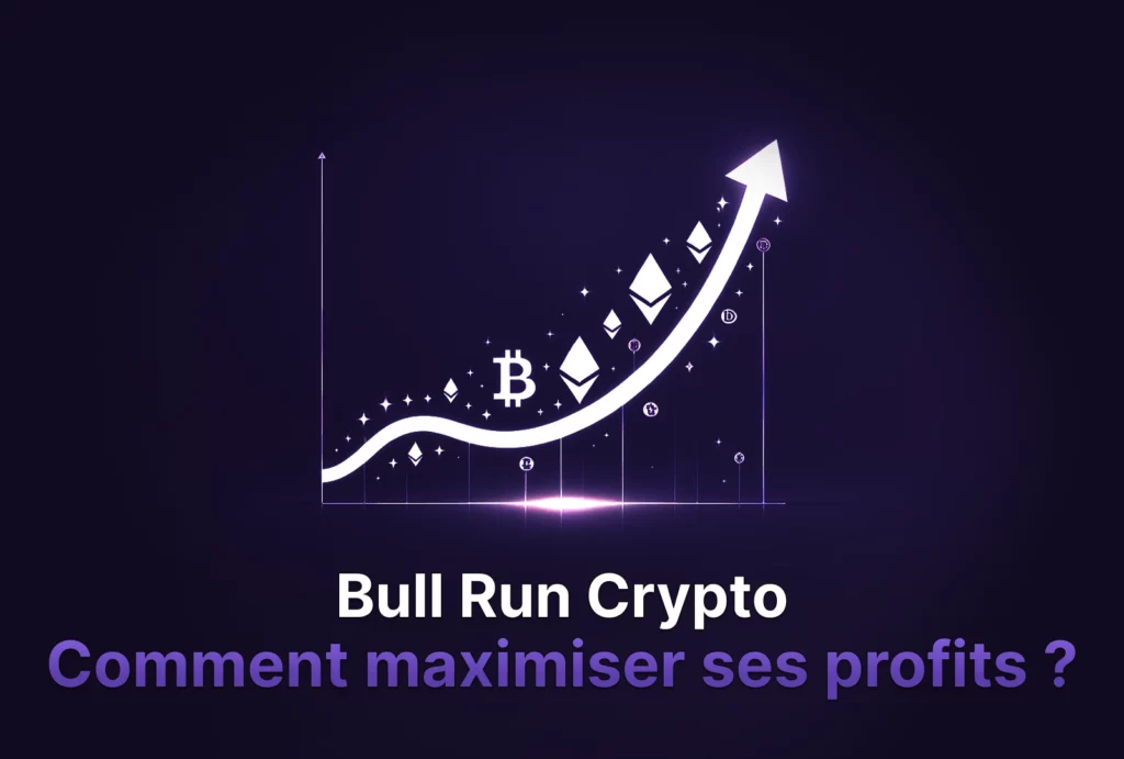Image de miniature pour ordinateur montrant la croissance de la courbe des cryptos lors d'un bull run avec le titre de l'article "Bull Run Crypto : Comment maximiser ses profits"